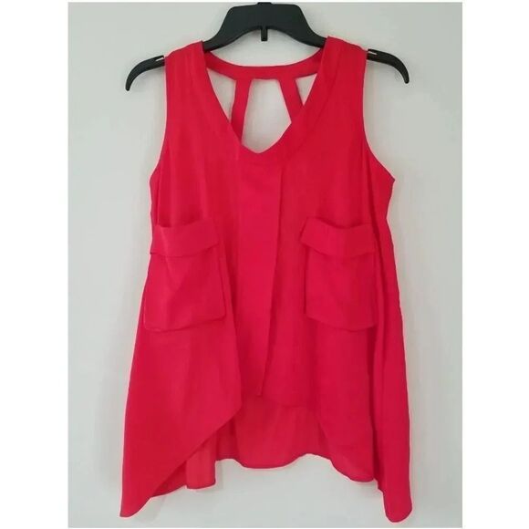 BCBGMAXAZRIA Tiiu Red Berry Silk Top with Open Bac - Picture 1 of 5